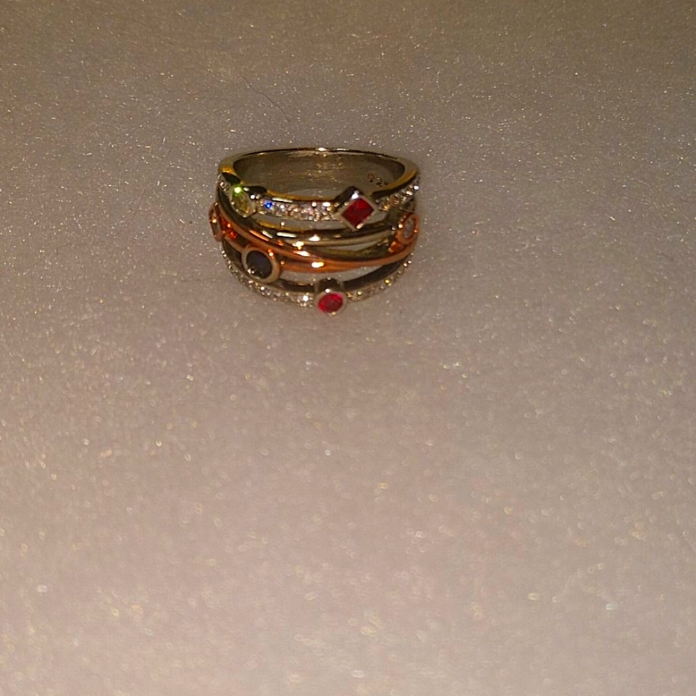 925 Sterling Silver Multi-Colored Rhinestone Ring - image 2